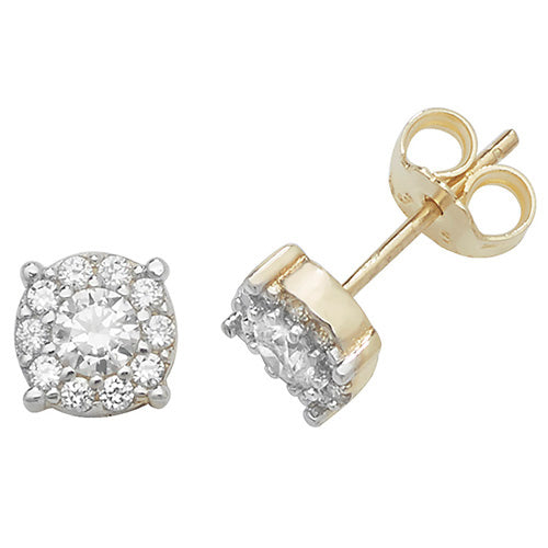 9Ct Gold Cz Cluster Studs - ES473