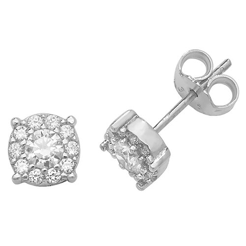 9Ct White Gold Cz Cluster Studs - ES473W