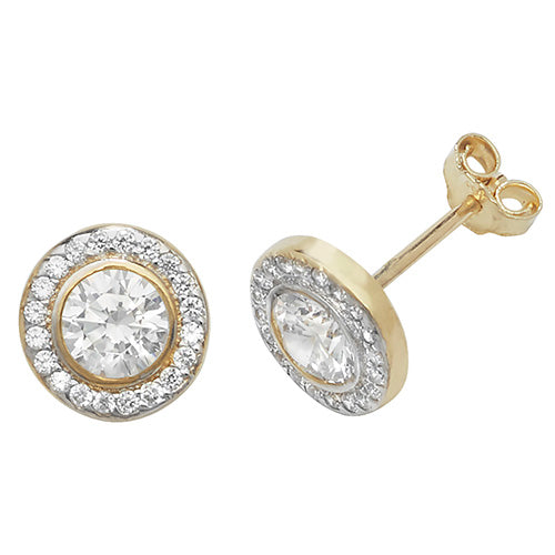 9Ct Gold Cz Round Halo Studs - ES474