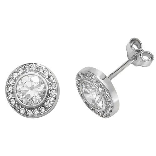 9Ct White Gold Cz Round Halo Studs - ES474W