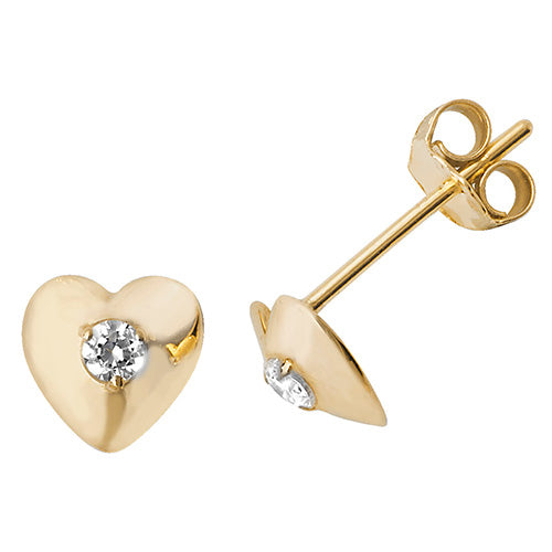 9Ct Gold Cz Set Heart Studs - ES483