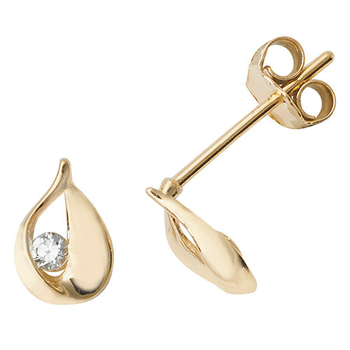 9Ct Gold Cz Set Teardrop Studs - ES486