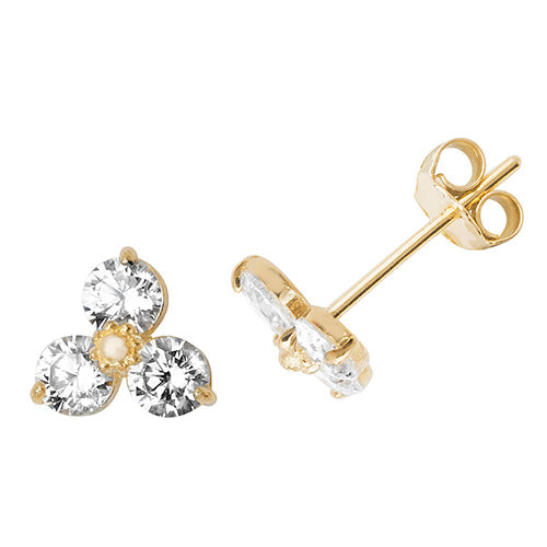 9Ct Gold Round Cz Flower Studs - ES493