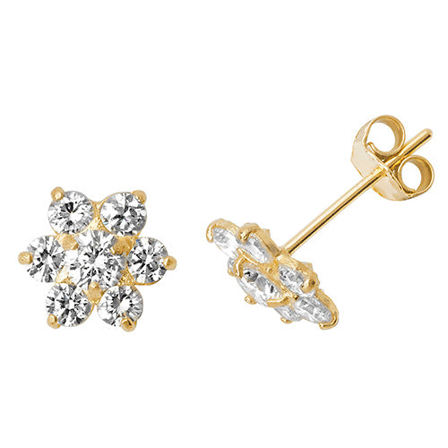 9Ct Gold Cz Flower Studs - ES495