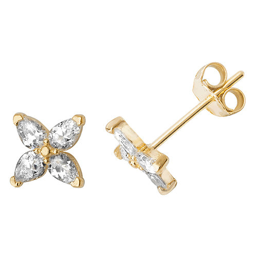 9Ct Gold Cz Flower Studs - ES500