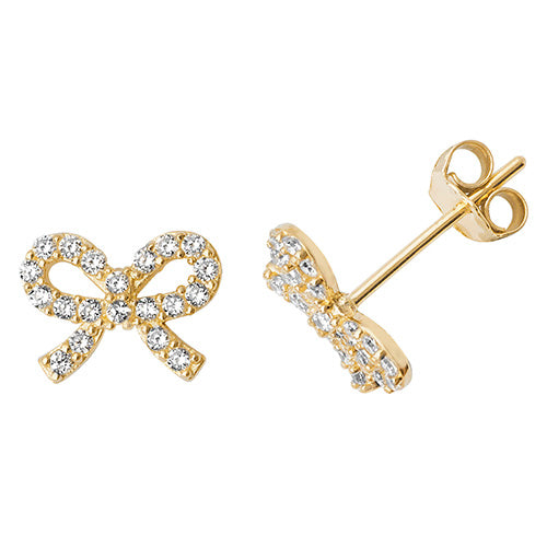 9Ct Gold Cz Bow Studs - ES501