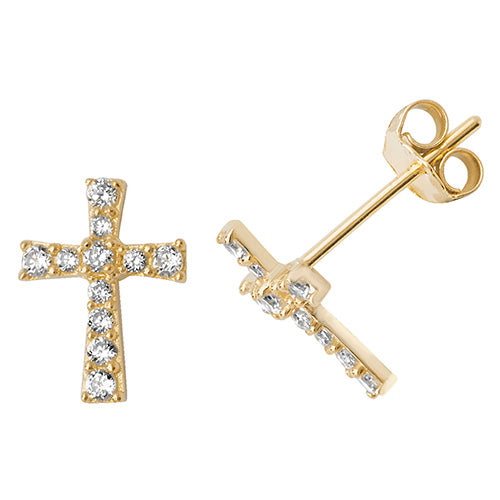 9Ct Gold Cz Cross Studs - ES503