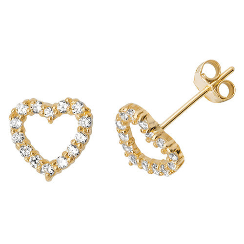 9Ct Gold Cz Open Heart Studs - ES512