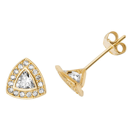 9Ct Gold Traingle Cz Halo Studs - ES513