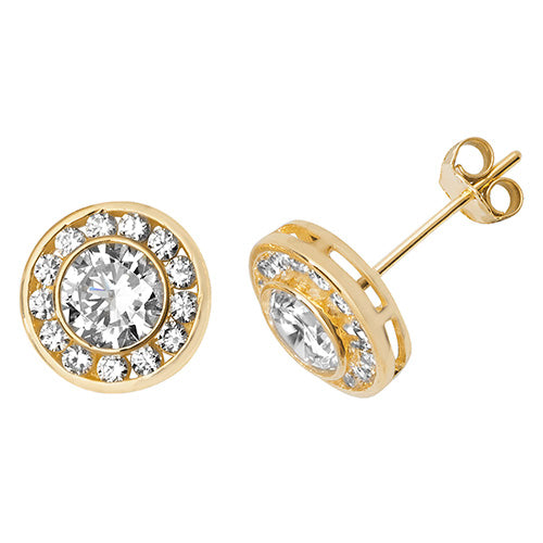 9Ct Gold Cz Round Halo Studs - ES518