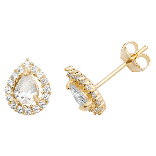 9Ct Gold Pear Shape Cz Halo Studs - ES526