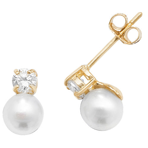 9Ct Gold Pearl Cz Claw Set Studs - ES532