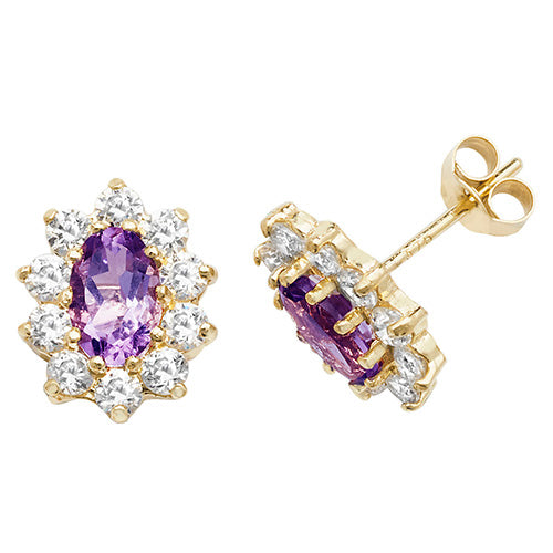 9Ct Gold Amethyst Oval Cluster Studs - ES545AM