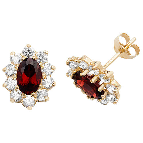 9Ct Gold Garnet Oval Cluster Studs - ES545GA