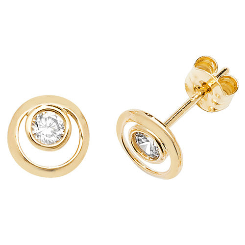 9Ct Gold Cz Bezel Circle Studs - ES552