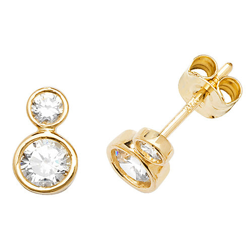 9Ct Gold Double Cz Bezel Studs - ES554