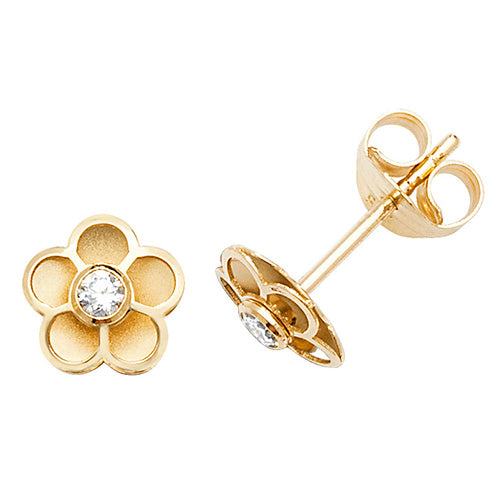 9Ct Gold Cz Set Flower Studs - ES558