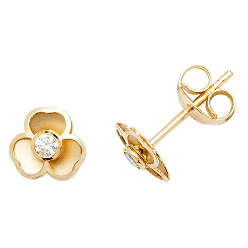 9Ct Gold Cz Set Flower Studs - ES559