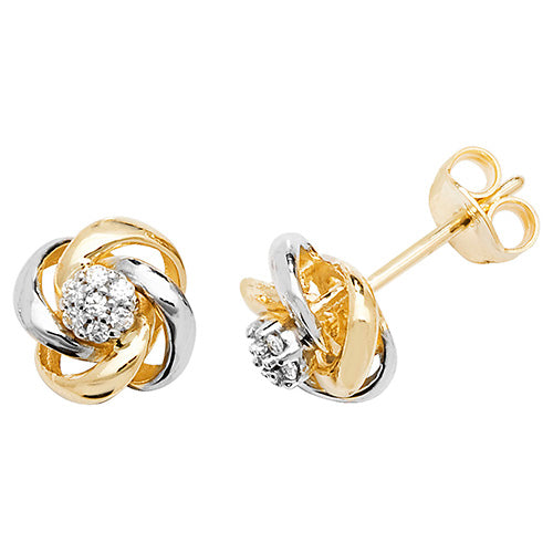 9Ct Gold 2 Tone Cz Knot Studs - ES560