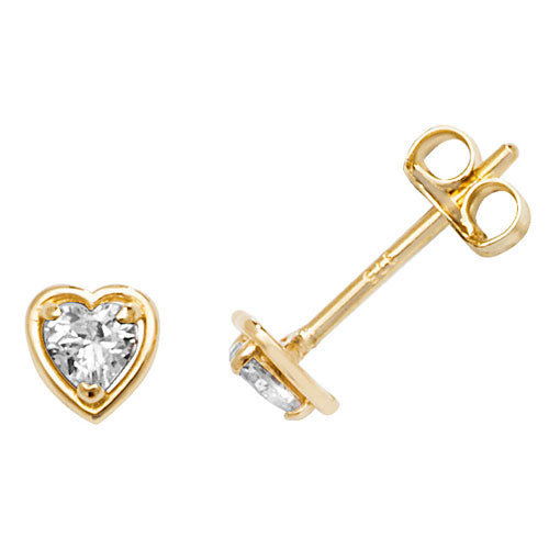 9Ct Gold Cz Heart Studs - ES585