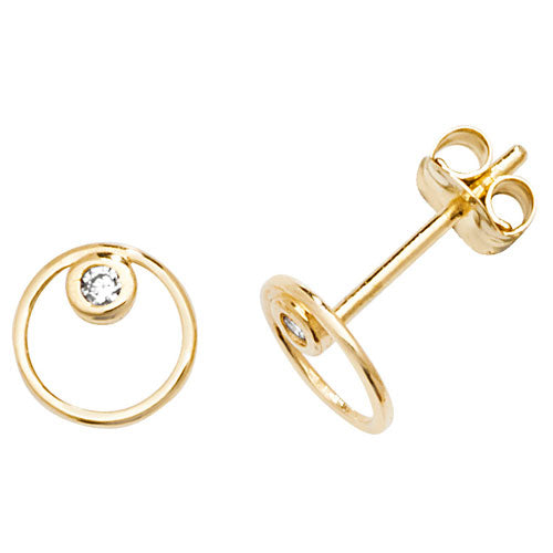 9Ct Gold Cz Bezel Circle Studs - ES597