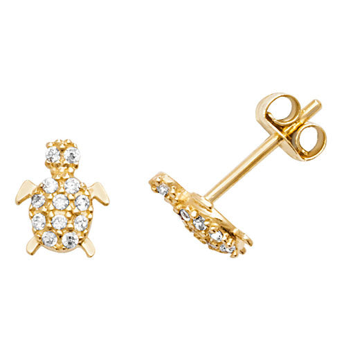 9Ct Gold Cz Turtle Studs - ES599