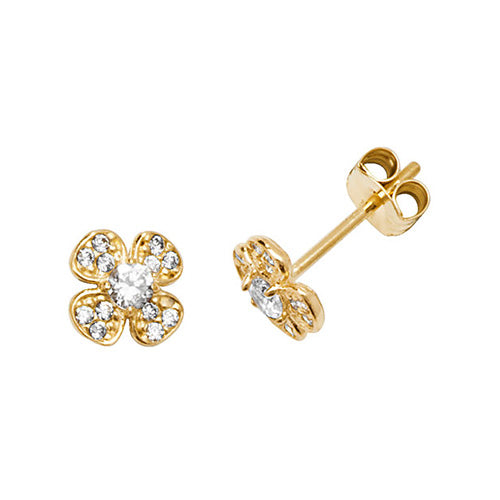 9Ct Gold Cz Flower Studs - ES600