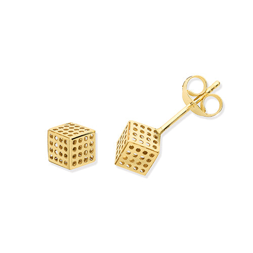 9Ct Gold Dotted Cube Studs - ES635