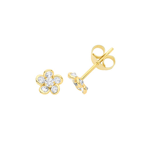 9Ct Gold Cz Daisy Studs - ES636