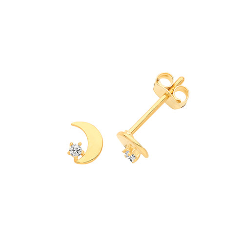 9Ct Gold Cz Set Crescent Moon Studs - ES660