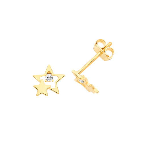 9Ct Gold Cz Set Double Star Studs - ES662