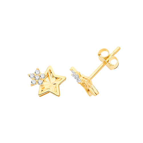 9Ct Gold Cz Double Star Studs - ES681