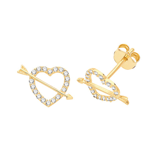 9Ct Gold Cz Heart And Arrow Studs - ES687