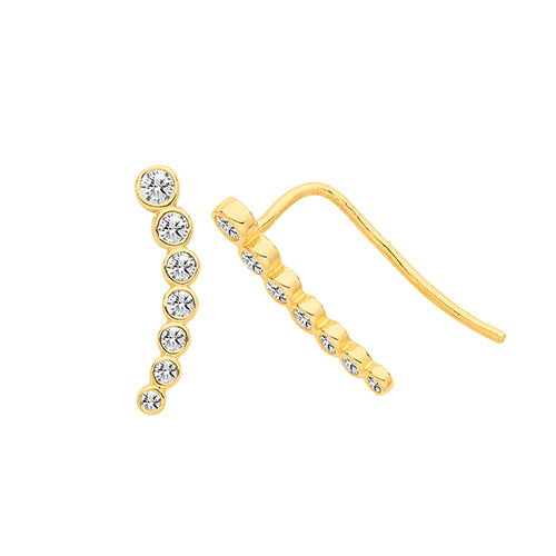 9Ct Gold Cz Bezel Curved Bar Ear Climbers - ES698