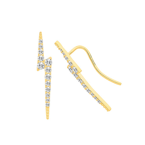 9Ct Gold Cz Lightning Bolt Ear Climbers - ES699