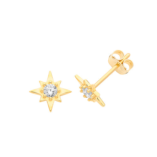 9Ct Gold Cz Pointed Star Studs - ES700