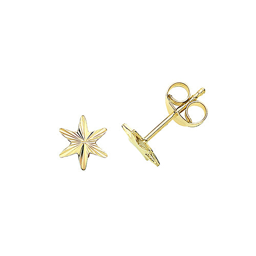 9Ct Gold Diamond Cut Star Studs - ES707