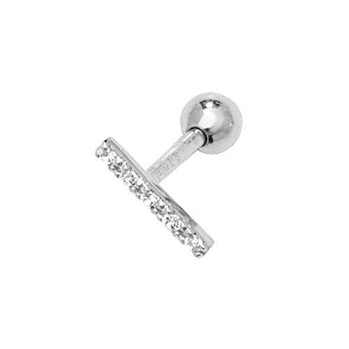 9Ct White Gold Cz Bar Cartilage Stud