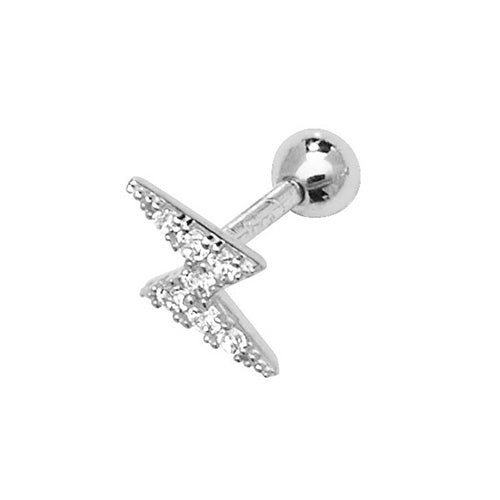 9Ct White Gold Cz Lightning Bolt Cartilage Stud