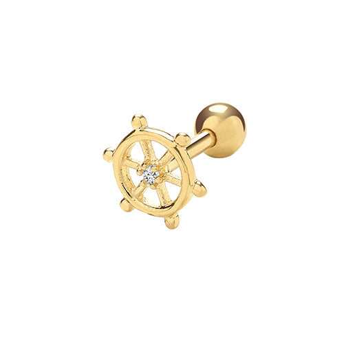 9Ct Gold Cz Set Ships Wheel Cartilage Stud - ES999