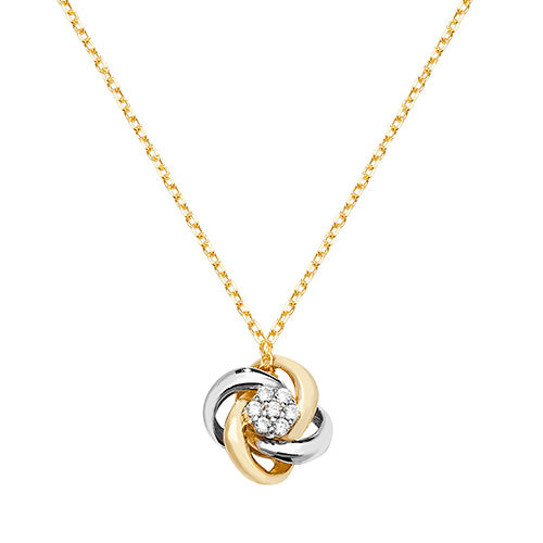 9ct Gold Cz Set 2 Tone Knot Necklet - NK353