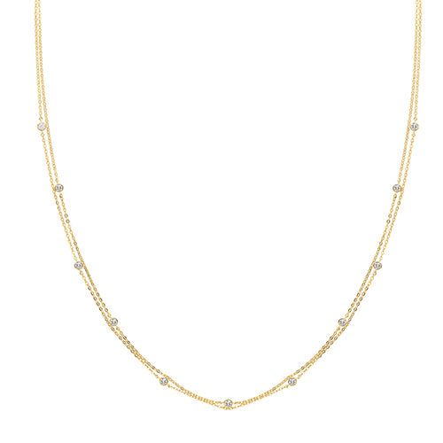 9Ct Gold Cz Stone Set Double Chain Necklet - NK386