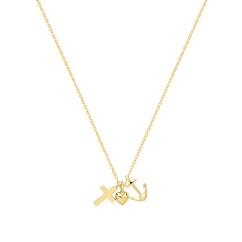 9Ct Gold Cross-heart-anchor Necklet - NK389