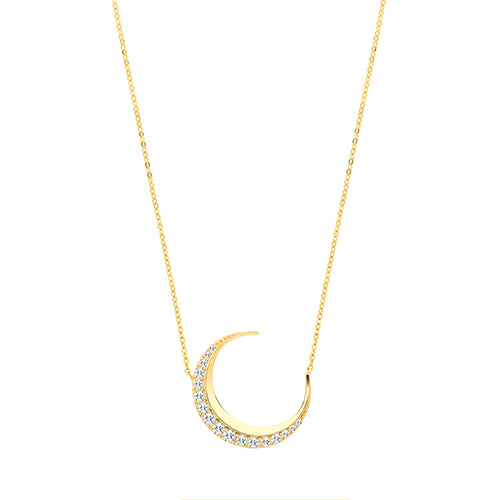 9Ct Gold Cz Crescent Moon Necklet - NK402