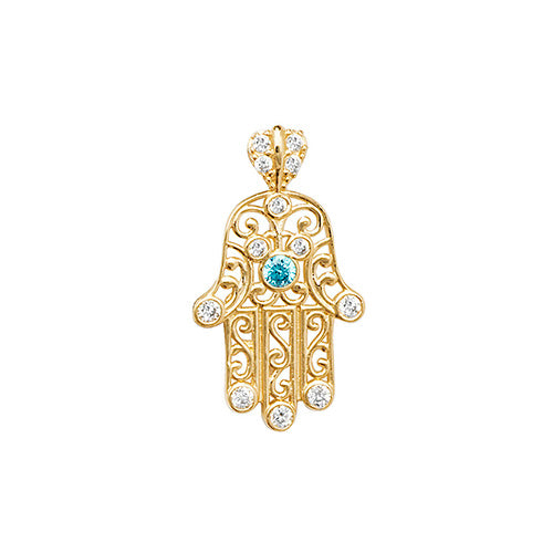 9ct Gold White and Blue Cz Hamsa Pendant PN067