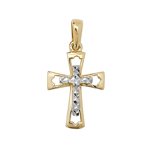 9ct Gold 2 Tone Diamond Cut Cross Pendant PN087