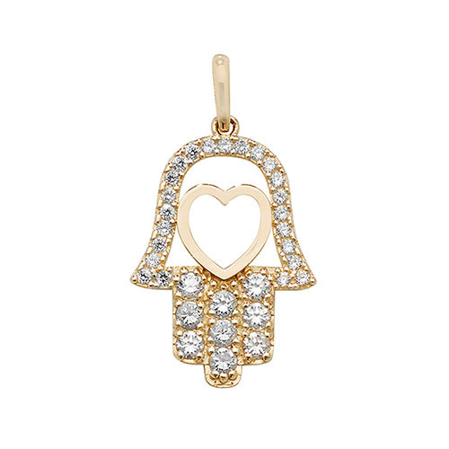 9ct Gold Cz Heart Hamsa Pendant PN1001