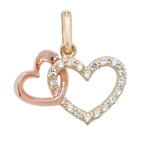 9ct Gold (Yellow & Rose) Heart Pendant with CZ Stones - PN1007