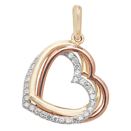 9ct Gold (Yellow & Rose) Heart Pendant with CZ Stones - PN1008