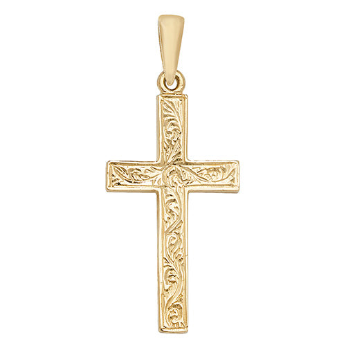 9ct Gold Patterned Cross Pendant - PN1026